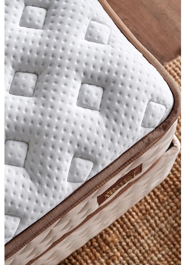 Baklava Lüks Yatak Baza Ve Başlık Seti 200x200 Cm Çift Kişilik Çok Sert Yatak Krem Baza Ve Başlık