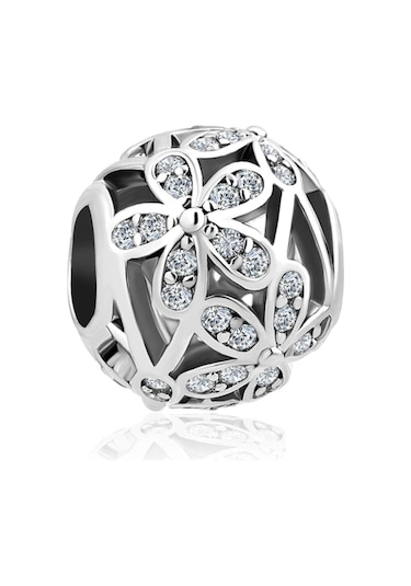 Fubena 925 Ayar Gümüş Çiçekli Kafe İşi Charm