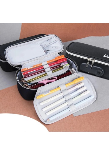 Yeni Büyük Kapasiteli Şifreli Kilit Kalem Kutusu Kalem Çantası Çok Renkli