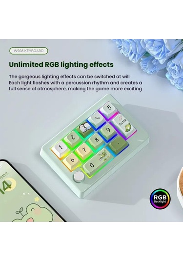 Mkespn W908 Wiresless Tri-mode Hot-swappable Macro-defined Rgb Backlit Oyun Mekanik Klavye Beyaz