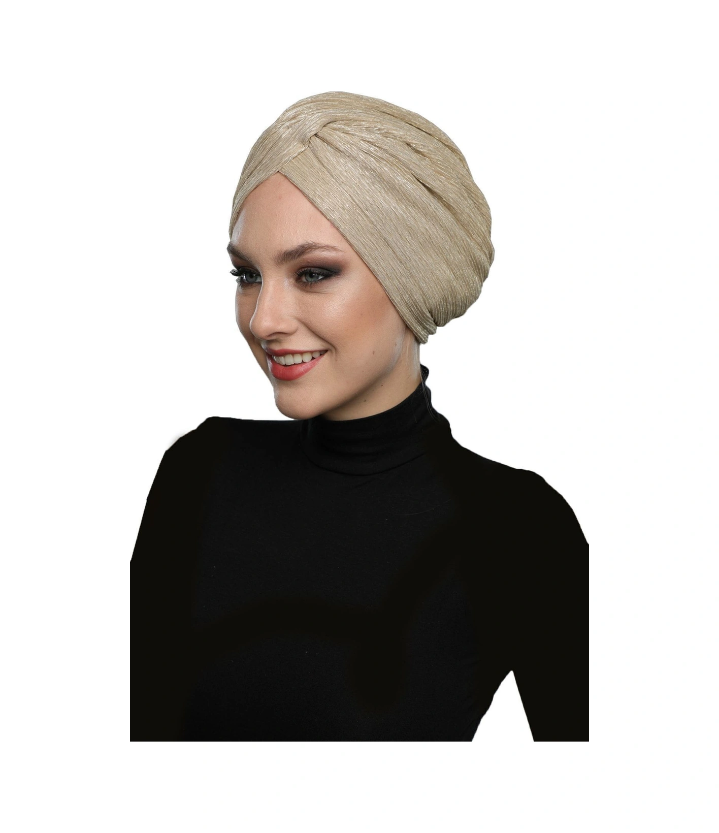 Simli Çapraz Astarlı Bej Hazır Türban Tesettür Bone Bej