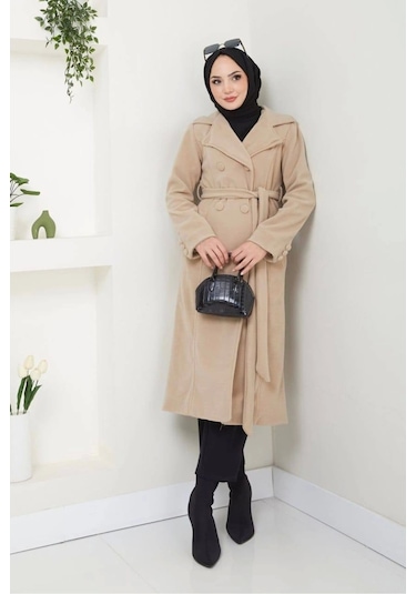 Uzun Polar Kaşe Kaban / M0112 - Krem Bej