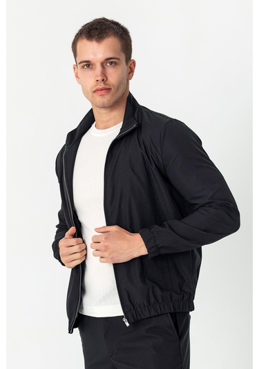 Erkek Rahat Kesim Beli Lastili İçi Astarlı Klasik Baharlık Mont Siyah