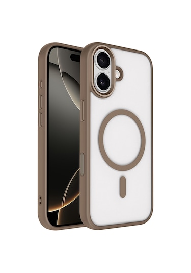 İphone Uyumlu 17 Kılıf Wireless Şarj Özellikli Krom M-safe Silikon Kılıf Desert Gold