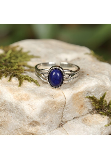 Lapis Lazuli Taşı Çelik Yüzük - Kararmaz Renkli