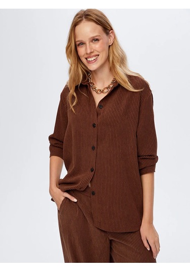 Faik Sönmez Kendinden Dokulu Şönil Kadın Tunik W26tnk013 Kahverengi