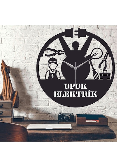 Elektrikçi Temalı Ahşap Duvar Saati Siyah