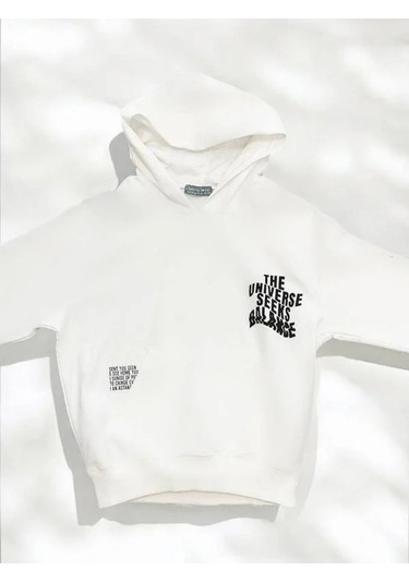 Kız Çocuk Kapüşonlu The Universe Yazılı Eşofman Takım-14462 Ekru