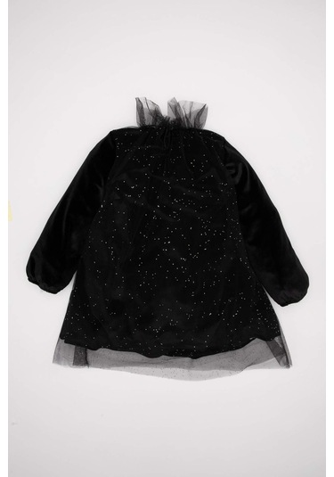 DeFacto Kız Bebek Puantiye Uzun Kollu Kadife Elbise B3476A524WNBK27 Siyah