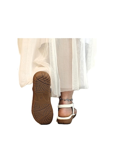 Voyager 9639 Beyaz Taban Masajlı Taş İşlemeli Bayan Sandalet Beyaz