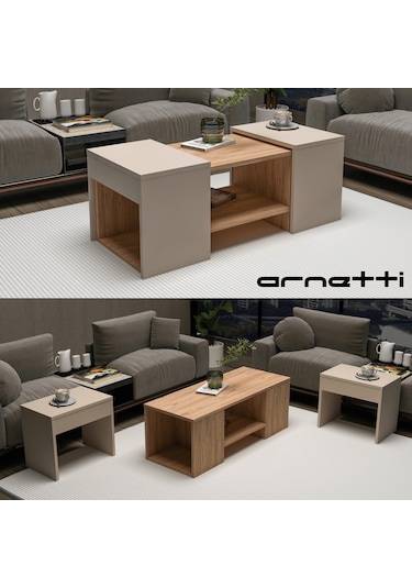 Arnetti 3lü Takım Zigonlu Sartos Orta Sehpa Atlantik Çam Bej