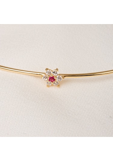 Gümüş Bilezik - Yakut Taşlı Çiçek Tasarım Zarif 925 Ayar Gümüş Bilezik Gümüş