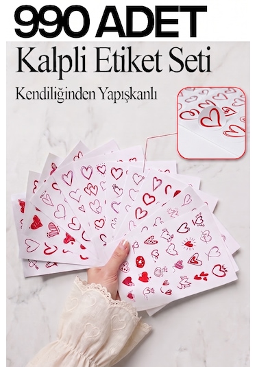 990 Parça Kalp & Sevgi Sticker Paketleme Ve  Süslemek İçin Etiket