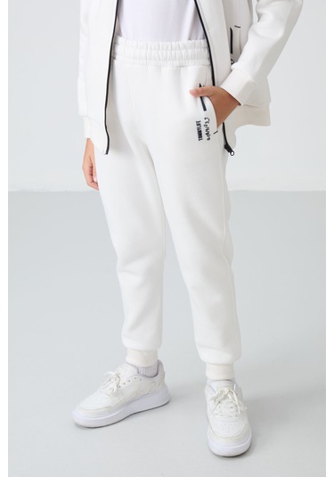 Tommy Life Ekru Pamuklu Kalın İçi Tüylü Yumuşak Dokulu Standart Fit Nakışlı Erkek Çocuk Eşofman Takım - 11240 Ekru