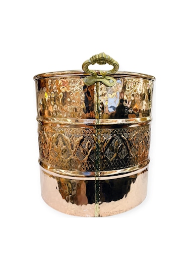 İşlemeli Bakır Köpük Kazanı 32 Cm Bakır