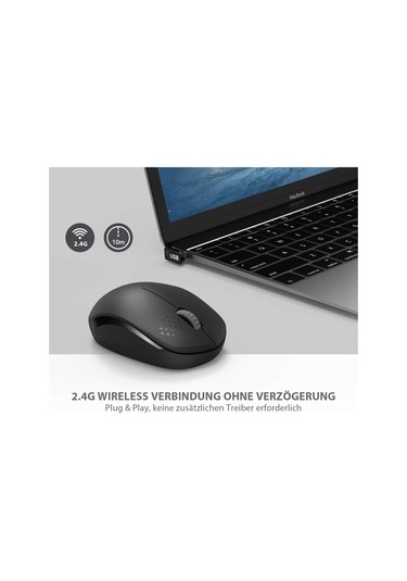 Pc Dizüstü Bilgisayar Vb. İçin Usb Alıcılı Sessiz 2,4 Ghz Kablosuz Fare Siyah Diğer