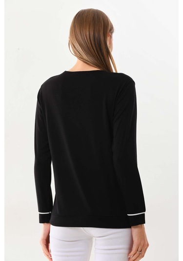 Sistas Kadın Desenli Uzun Kol Bluz 23618 Siyah