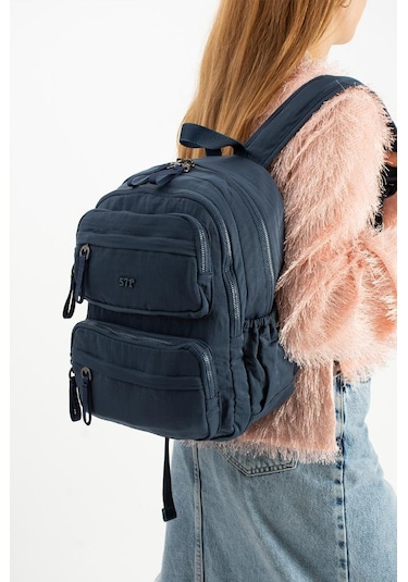 Kadın Sırt Çantası Ultra Hafif Poliamid Kumaş Su Geçirmez Çok Cepli Günlük Sırt Çantası 35 25 Cm Lacivert