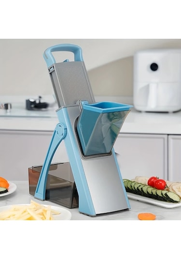 Dashanshop Ayarlanabilir Manuel Sebze Dilimleyici Ve Doğrayıcı Blue - Paslanmaz Çelik Bıçaklar Dayanıklı Plastik Patates Salata Kesme Aleti 1 Parça