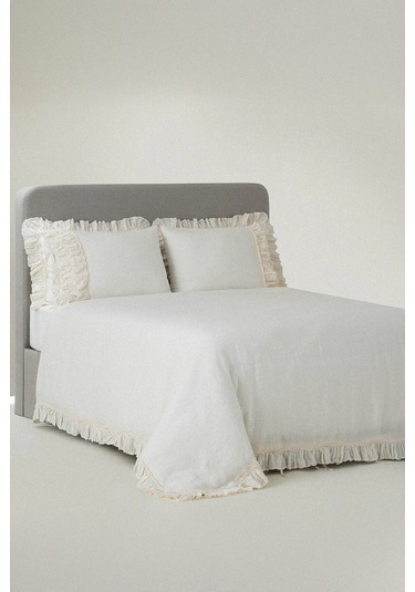 Ecocotton Miranda Krem Çift Kişilik Keten Nevresim Takımı Krem