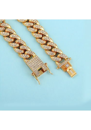 Ehediye Chavin 12 Mm. Kalın Gold Aloy Taşlı Erkek Bileklik Ed93Sr