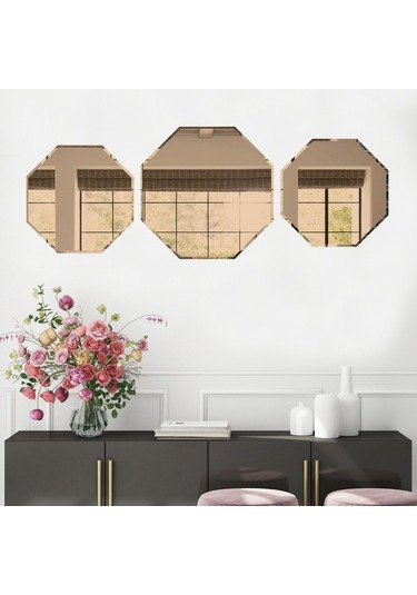 Decorıta Ayna - 3'Lü Takım Sekizgen Ayna Çok Renkli