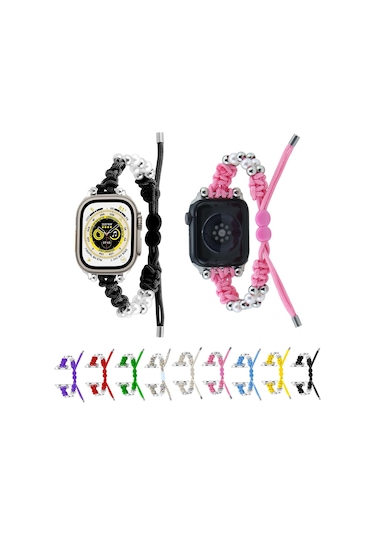 iOS Uyumlu Watch Serisi 4 44mm Paracord Row Boncuklar Drawstring Örgülü Watch Band