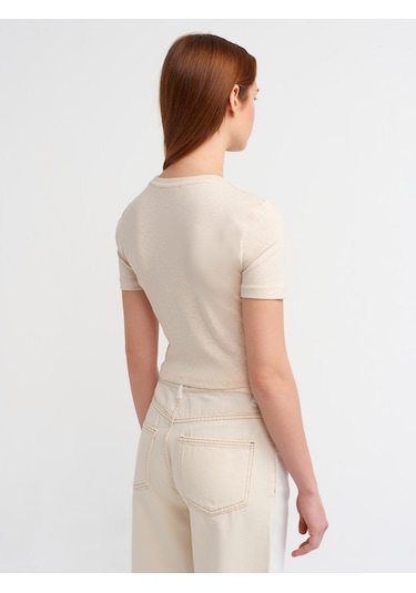 Dilvin Crop T-shirt Bej Melanj