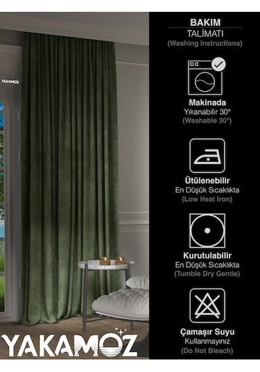 Yakamoz Kadife Görünüm Sarmaşık Yeşili Ada Fon Perde Ekstraforlu Velvet Touch Serisi Sarmaşık Yeşili