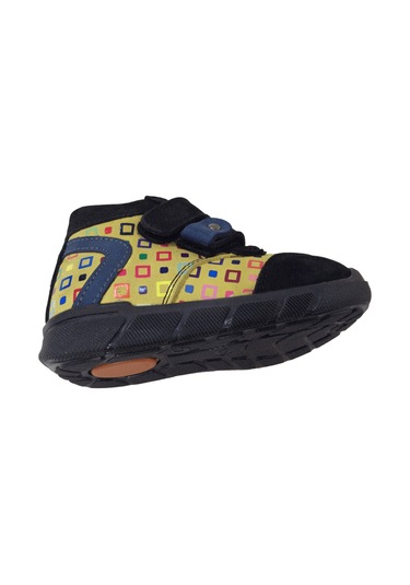 Ortopedikal 1001 Ridente Siyah Sarı Baskı Bebe Erkek Çocuk Bot % 100 Deri Cırtlı Siyah-sarı