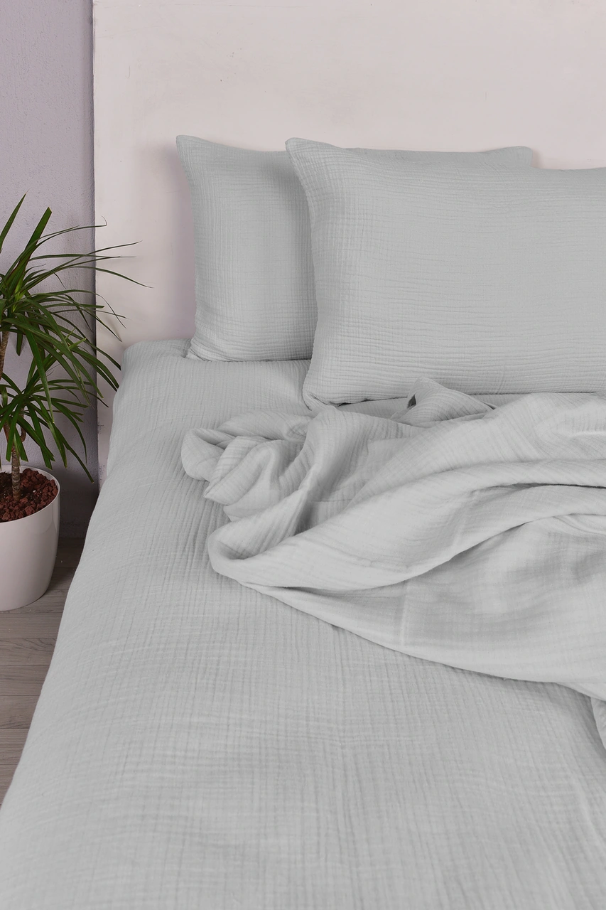 Müslin Çift Kişilik Nevresim Takımı Gri Gri
