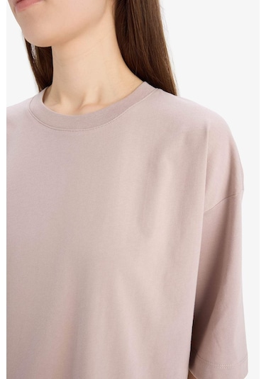 DeFacto Oversize Geniş Kalıp Bisiklet Yaka Basic Düz Penye Kısa Kollu Tişört C0099AX25SPBG130
