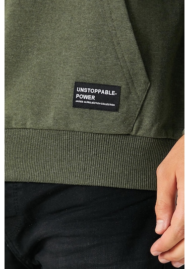 MMetalic Haki Erkek Kapüşonlu Kanguru Cepli Sweatshirt Haki