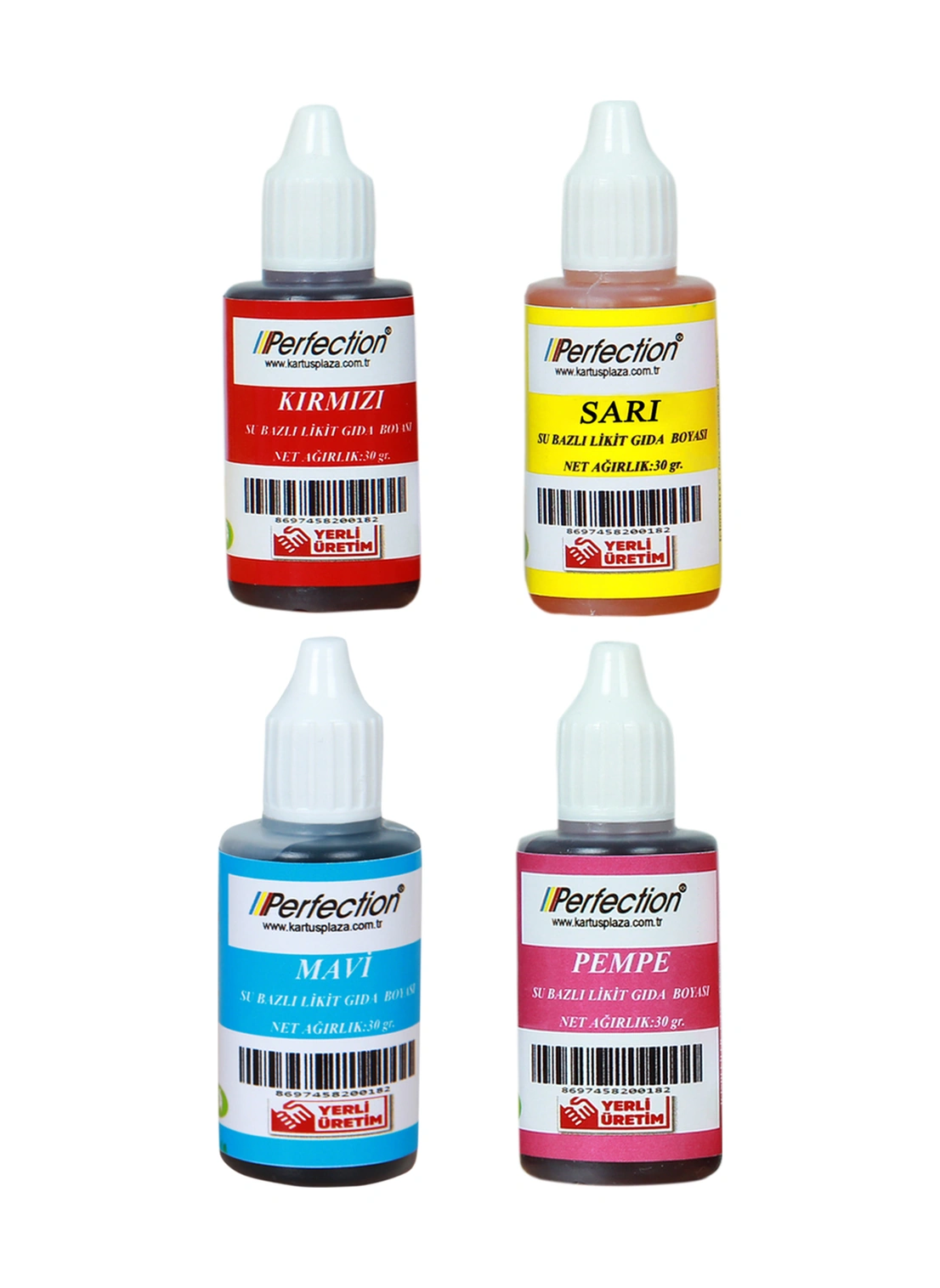 Perfection Chef 4'lü Sıvı Su Bazlı Likit Gıda Boyası Sarı Kırmızı Mavi Pembe 4 X 30 Gr .
