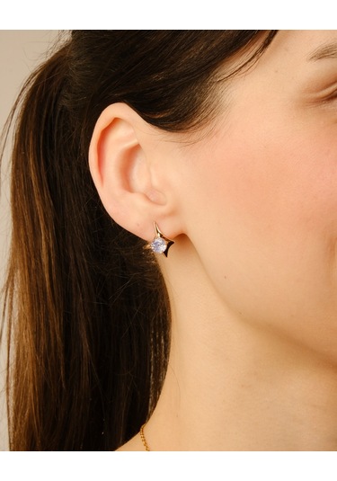 Lekka Design Kadın Kararmaz Çelik Takı Lüks Mavi Taşlı Stil Küpe