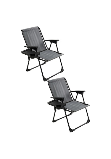 Natura 2 Adet Kamp Sandalyesi Dikdörtgen Bardaklıklı - Gri