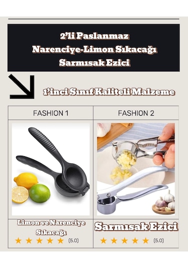2'li Limon Naranciye Portakal Sıkacağı Ve Sarmısak Ezici
