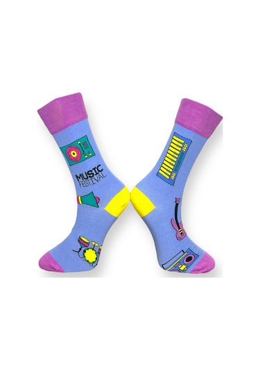 3'lü Unısex Pati Baskılı, Müzik Festivali Ve Bira Temalı Esnek Nem Alabilen Pamuklu Spor Soket Çoraplar Çok Renkli