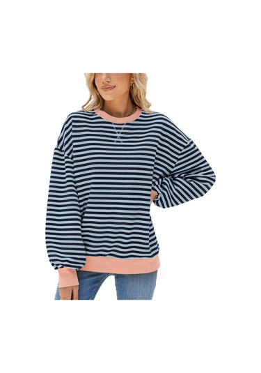 Hnxc Kadın Modası Rahat Çizgili Baskılı Uzun Kollu O-boyun Kapşonlular Ve Sweatshirtler Mavi&gri Mavi - Gri Hnxc Kadın Modası Rahat Çizgili Baskılı Uzun Kollu O-boyun Kapşonlular Ve Sweatshirtler Mavi&gri Mavi - Gri