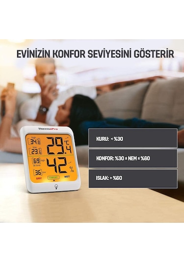 ThermoPro TP53 Termometre İç Mekan Dijital Sıcaklık ve Nem Ölçer
