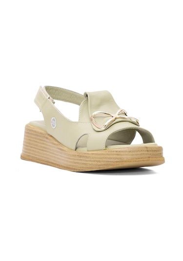 Mammamia D25ys-2780 Kadın Hakiki Deri Düz Sandalet Yeşil Yeşil