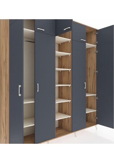 Hyperion Dolap 12 Raflı 9 Kapaklı 2 Askılı 220x44x243 Çam-antrasit/aytaşı Antrasıt/aytası