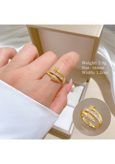 Geometrik Elmas Taşlı Yuvarlak İnci Yüzük No.115 Çok Renkli