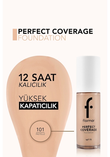 Flormar Perfect Coverage Yoğun Kapatıcı Su Bazlı Fondöten (Sıcak Alt Ton) -101 Pastelle -8682536058148