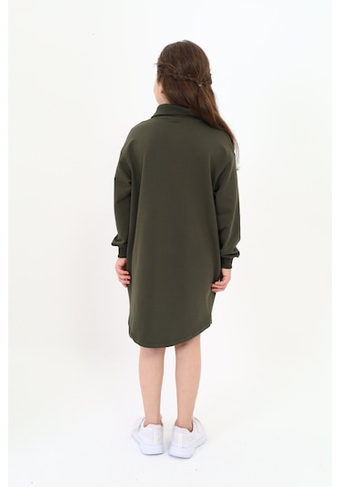 Toontoy Kız Çocuk Baskılı Elbise Haki