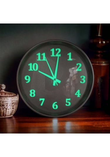 Fosforlu Gece Parlayan Gümüş Salon Mutfak Ofis Duvar Saati 28 Cm Gümüş