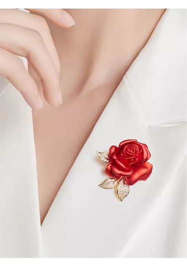 Zirkon Taşlı Gül Broş 245383237 Kırmızı