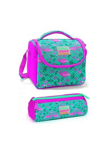 Coral High Kız Çocuk Pembe Yeşil Flamingo Beslenme Çantası Seti