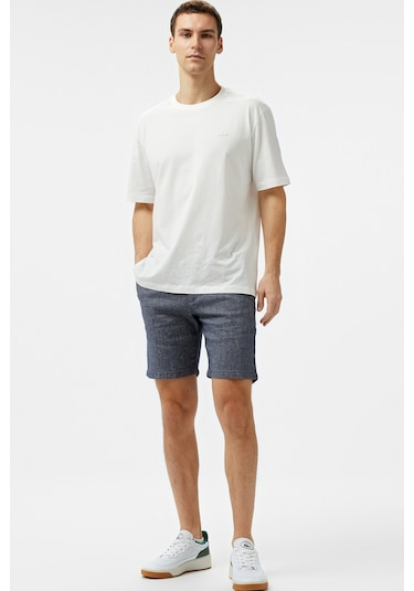 Lacoste Men's Slim Fit Bermuda Shorts Erkek Dar Kesim Keten Bermuda Şort Lacivert