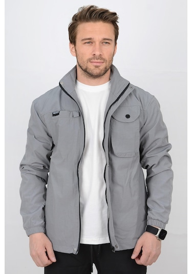 Erkek Regular Krinkıl Kumaş Yağmurluk Mont Gri Edw082-gri Gri